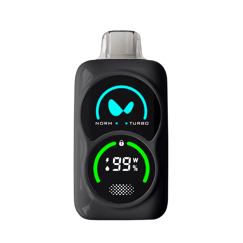 Wireless vaporizer device for cannabis; sleek black design with digital display.