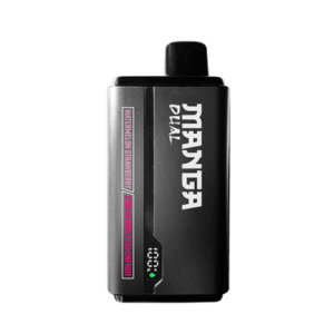 Vape device close-up with "MANGA" branding for CBD or THC vaping collection.