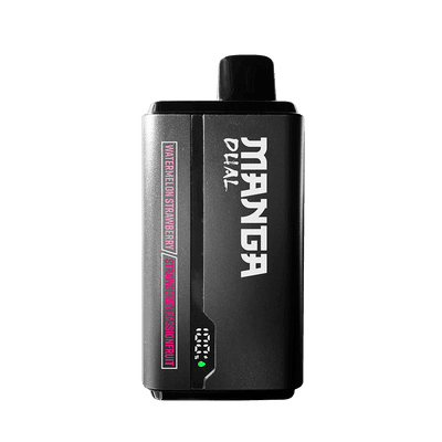 Vape device close-up with "MANGA" branding for CBD or THC vaping collection.